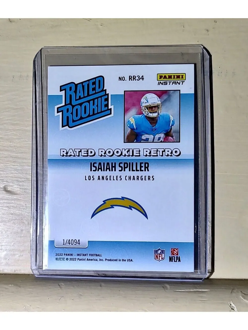 Isaiah Spiller 2022 NFL Panini #34 Rated Rookie Retro Football Card 1/4094